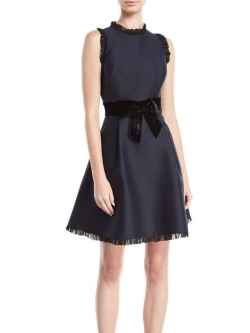 Kate Spade New York Rich Navy Blue Black Velvet Bow Fit & Flare Dress Sz 0